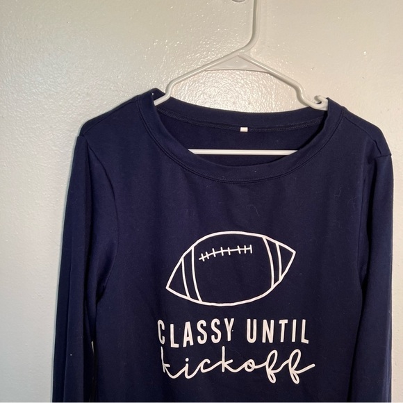 Classy Until Kickoff Football Crewneck Sweatshirt Navy White - Picture 2 of 8